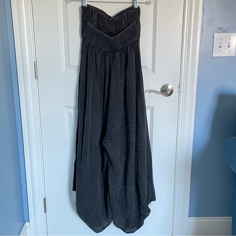 Anthropologie Black Waffle Knit Linen Beach Strapless Harem Jumpsuit - 35353 - Picture 8 of 16